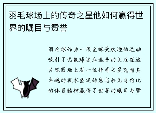 羽毛球场上的传奇之星他如何赢得世界的瞩目与赞誉